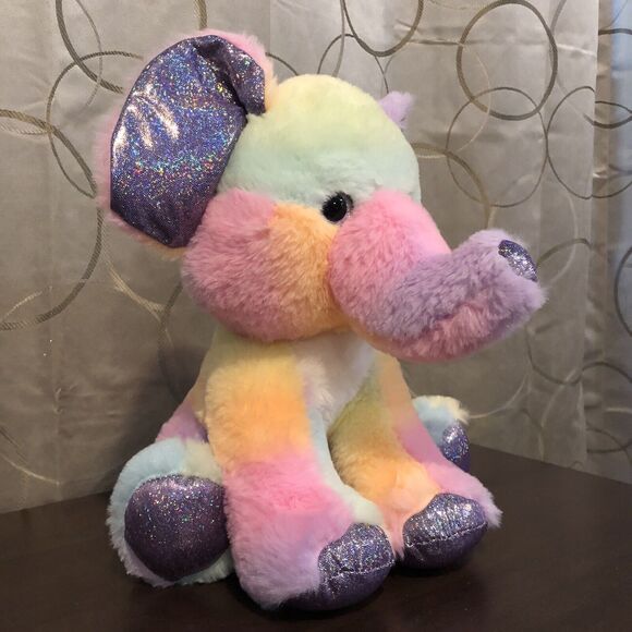 Fiesta Toys Rainbow Sherbet Elephant Plush 11" Glitter Pastel Stuffed Animal - Picture 2 of 9
